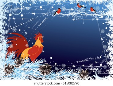 vector New Year 2017  background with rooster and clock