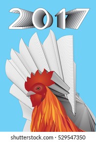 vector of new year 2017, chicken head on white background