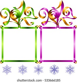Vector New Year 2017 square frame set isolated on white background. Green and purple streamer