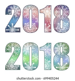 Vector new year 2018. Isolated on white background 2018 digits. Snowflake.