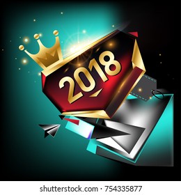 Vector New Year 2018 Poster and Calendar Cover. New Year Greeting Card and Background.