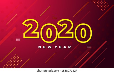 Vector new year 2020 special background with red theme decoration. Simple and modern outline style. Illustration EPS 10