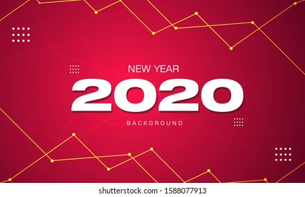 Vector new year 2020 special background with red theme decoration. Simple and modern outline style. Illustration EPS 10