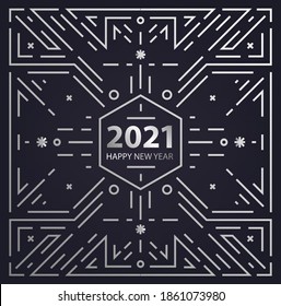 Vector New Year 2021 geometric linear concept, card, banner, artdeco background. Greeting
