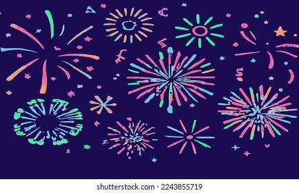 Vector new year 2023 fireworks festive christmas pyrotechnics firecrackers night winter party festival