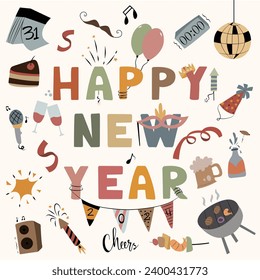 Vector nuevo año 2024 fondo en diseño plano. ilustración vectorial de año nuevo