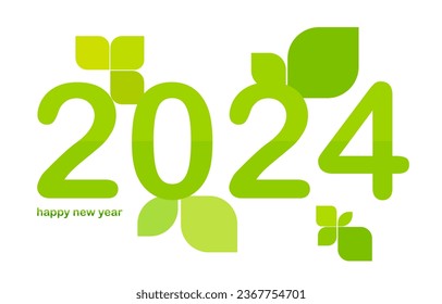 Vector nuevo año 2024 patrón natural de hoja ecológica sobre fondo blanco.