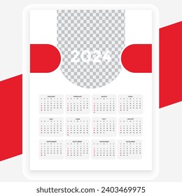 vector new year 2024 red calendar design