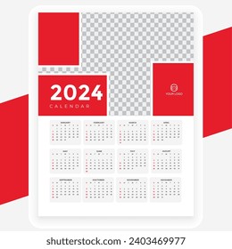 vector new year 2024 red calendar design
