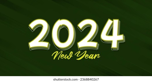 Vector new year 2024 white color combination isolated on dark green background, 2024 new year design template
