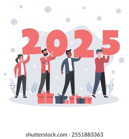 Vector año nuevo 2025 celebración Año Nuevo fondo de la fiesta Grupo de personas que celebran Año Nuevo 2025