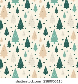 Vector New Year background, Christmas, holiday, wrapping paper, Christmas trees, snow. Continuous, seamless.