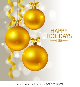 Vector New Year background with Christmas golden bows. Winter holiday card