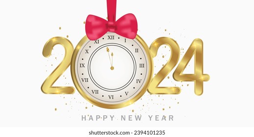 Vector new year background design for Gold New Year 2024 Countdown clock with golden text 2024