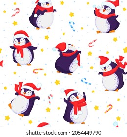 Vector new year background. Funny kid drawn backdrop with bids, snowflackes and candies.