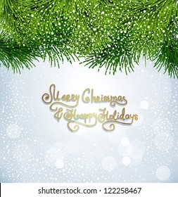 vector New Year background with green fir branches and snow
