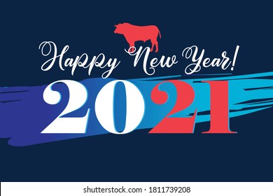 Vector new Year background with numbers and bull greetings. Example of a New year greeting for a postcard or website.