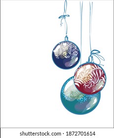 
VECTOR New Year Background with a
stylish  original hand-drawn graphics sketch image with beautiful Glasses balls for design Christmas card 