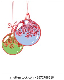 VECTOR Neujahr Hintergrund mit einem stilvollen, handgezeichneten Glaskugeln. Grafisches Skizzenbild für das Weihnachtskartendesign.