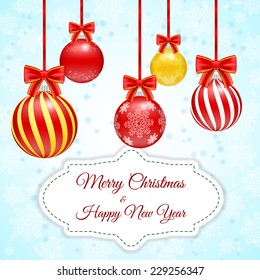 Vector New Year balls on blue background