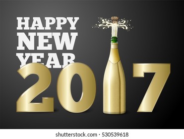Vector New Year banner or poster concept with popping champagne bottle.
