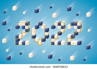 Vector New Year banner with volumetric number 2022 made of cubes.