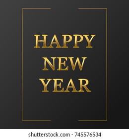 Vector new year. Black background. Gold glitter frame. Holiday template.