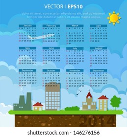 Vector new year calendar 2014 abstract background city and the sky made of paper