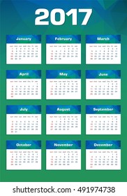 Vector New Year Calendar 2017 Sunday First