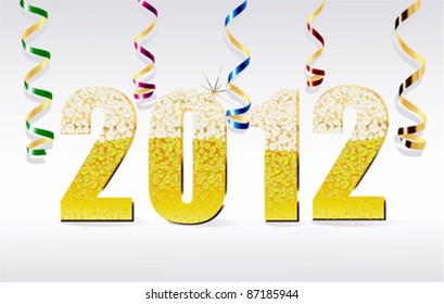 Vector New Year card 2012 made from champagne bubbles with ribbon