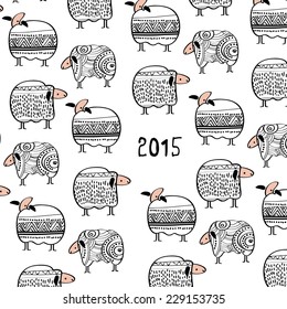 Vector new year card with cute four sheep and number 