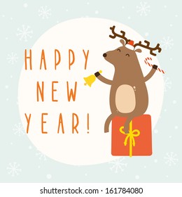 Vector new year card with funny deer