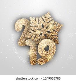 Vector "New Year" card - Happy New Year 2019. New Year gray background with gold snowflake