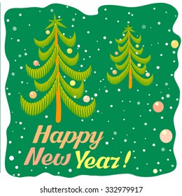Vector New Year card, Happy New Year, happy holidays, christmas tree
