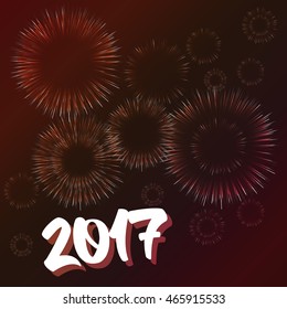 Vector new year card illustration. Happy New year 2017 theme with fireworks effect.