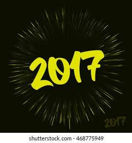 Vector new year card illustration. Happy New year 2017 theme with fireworks effect.