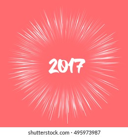 Vector new year card illustration. Happy New year 2017 theme with fireworks effect.