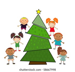 Vector New year card with kids.