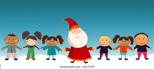 Vector New year card with kids.