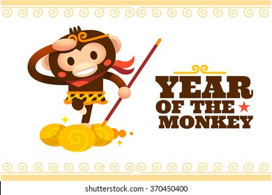 Vector New year Card - Year of the Monkey, The Monkey King