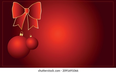 tarjeta vectorial de año nuevo con arco rojo y bolas rojas. imagen plana colgando bolas de Navidad y un arco rojo