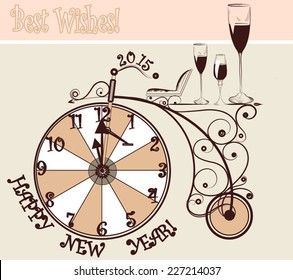 Vector New Year card in retro style