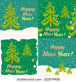 Vector New Year card set, Happy New Year, happy holidays, christmas tree