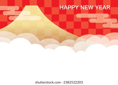 Plantilla De Tarjeta Vector De Año Nuevo Con Mt. Fuji, Nubes Y Espacio De Texto.