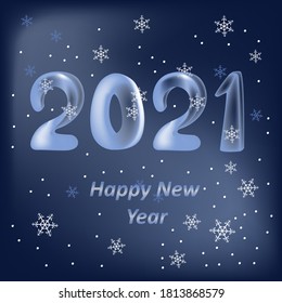 Vector of New Year card,banner with number of year 2021,snow and ice