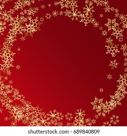 Vector New Year or Christmas Background with Golden Snowflakes Border