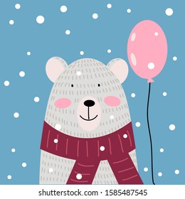 vector new year christmas bear with balloon snow