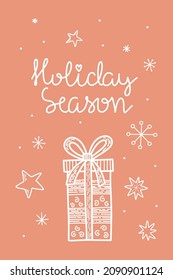 Vector new year Christmas cards with lettering. Christmas decorations. Holiday season, holly jolly, best wishes. Vertical template for social media post
