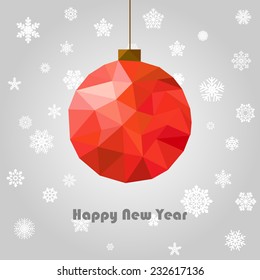 vector new year and christmas greeting card with polygonal ball