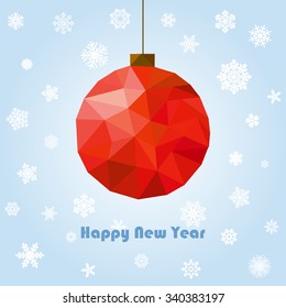 vector new year and christmas greeting card with polygonal ball